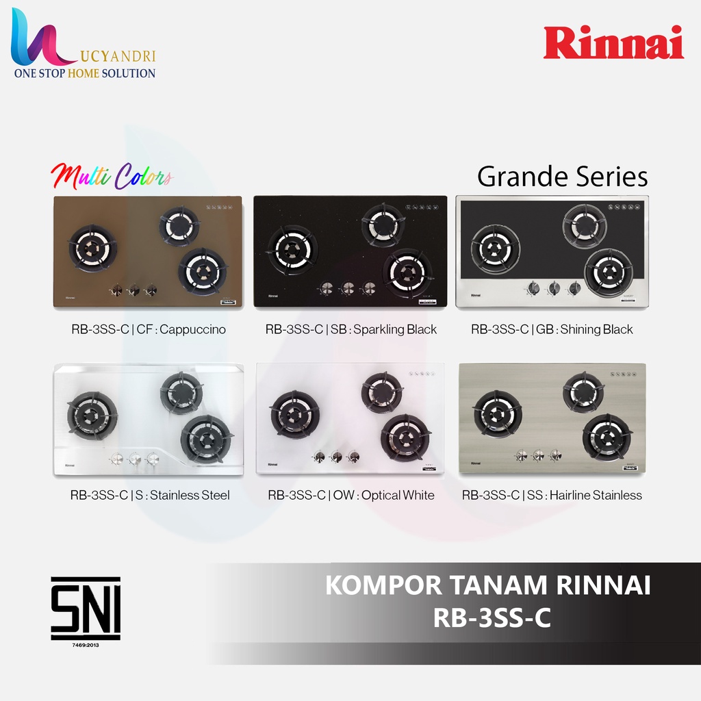 Kompor Gas Tanam 2 Tungku Rinnai RB-3SS-C (GB)/(SB)/(OW)/(CF)/(SS)/(S)