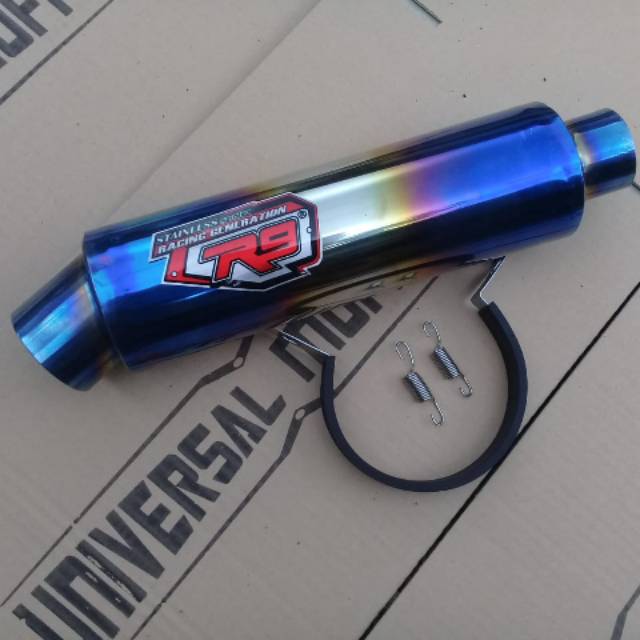 Knalpot Motor Racing R9 Mugello Blue Silincer only plus perr dan klem