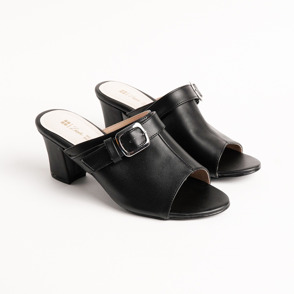 Sandal Wanita Heels slide Big Size 41-42-43-44-45 Kulit Hitam Sendal Formal Kerja Pesta Cewe Ukuran Besar Jumbo ZGX-320