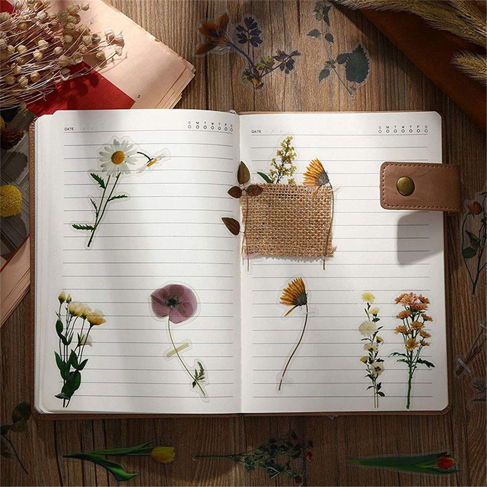 Lanfy Stiker Bunga 40 Pcs Tahan Air Transparan Perlengkapan Jurnal Aesthetic Flowers Stationery Botanical Stickers