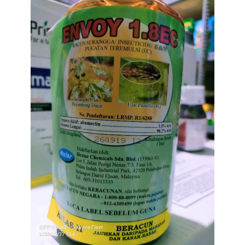 ENVOY Abamektin 18 ec Original kemasan 1ltr Abamektin Terbaik Hextar Malaysia