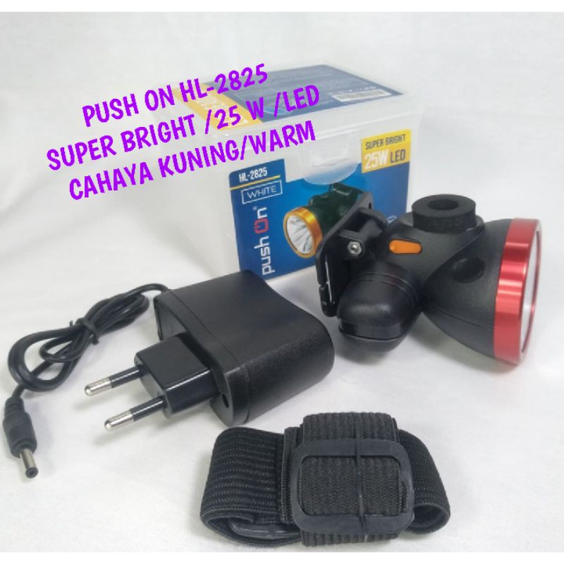 SENTER KEPALA LED PUSH ON HL-2825/25W/CAHAYA KUNING/WARM/ANTI KABUT
