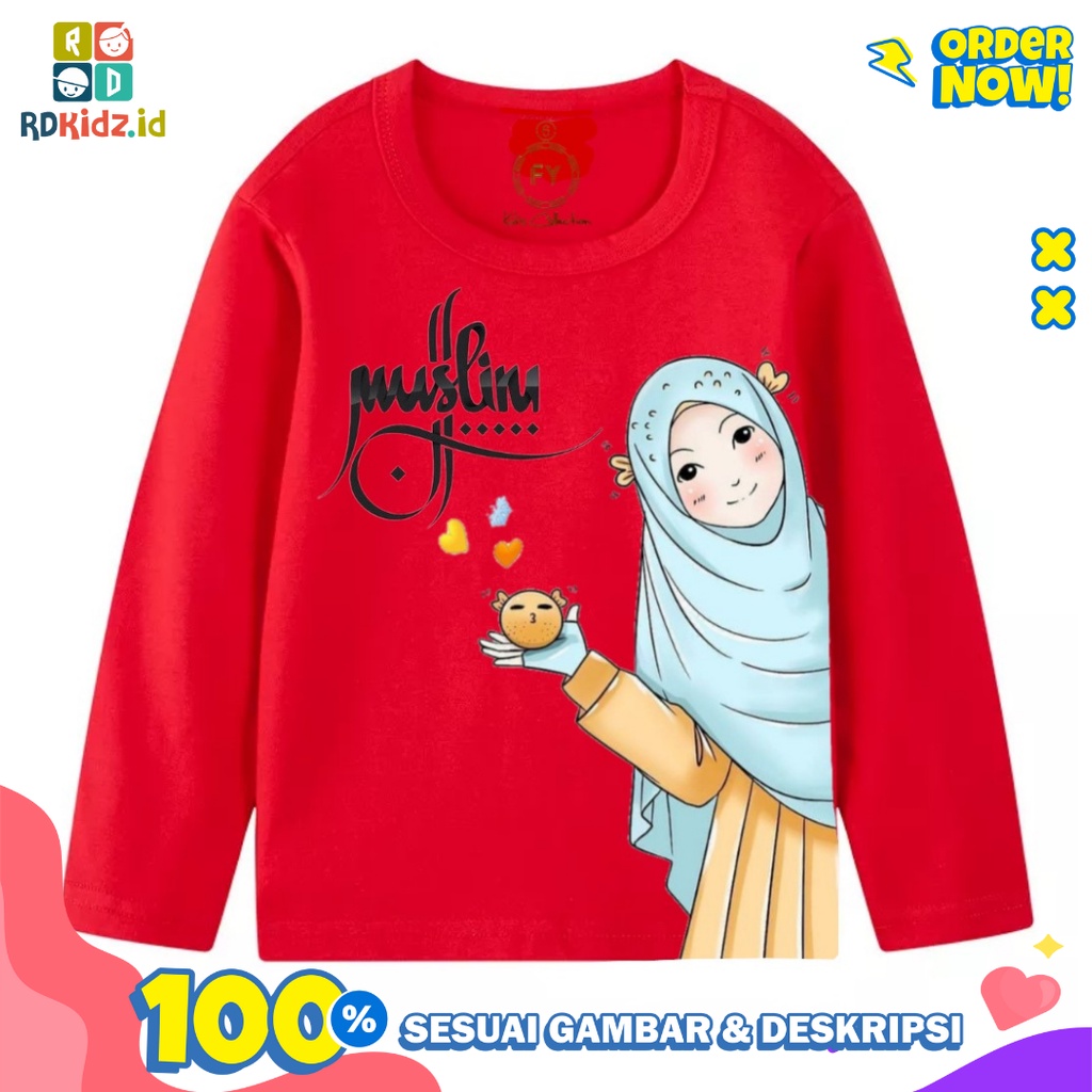 Rdkidzid Baju Lengan Panjang Anak Perempuan Atasan Panjang Anak Perempuan Motif Muslim Merah