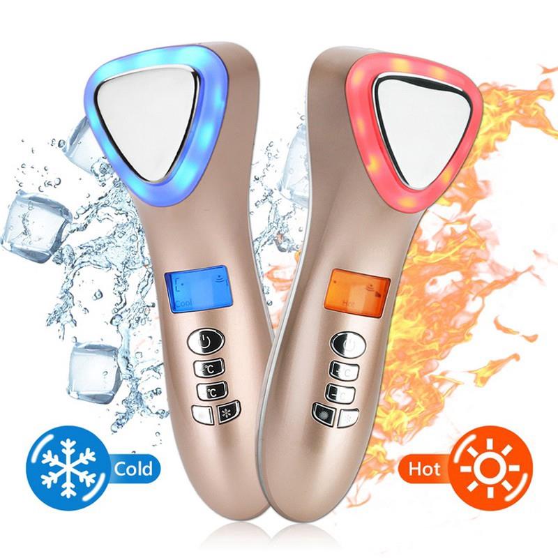 Ultrasonic Cryotherapy Hot Cold Hammer LED Photon Massager Facial Lifting Tightening Shrink Ultrasound Pore Skin Tool