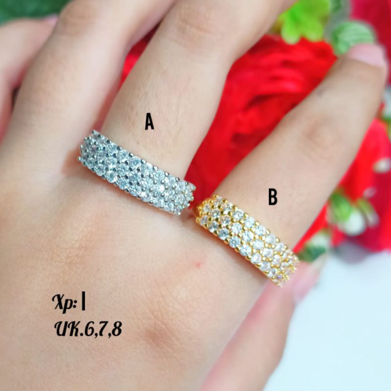 Cincin permata full zircon  gold&amp;silver perhiasan wanita Korea elegan dan menarik tidak karat *COD*