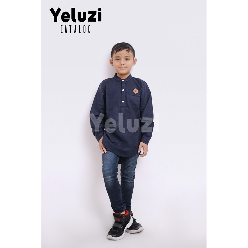 BAJU KOKO KURTA ANAK LAKI LAKI 2thn-8thn - Koko Kurta Anak Murah Katun Rami - Kuning Kunyit Biru Navy