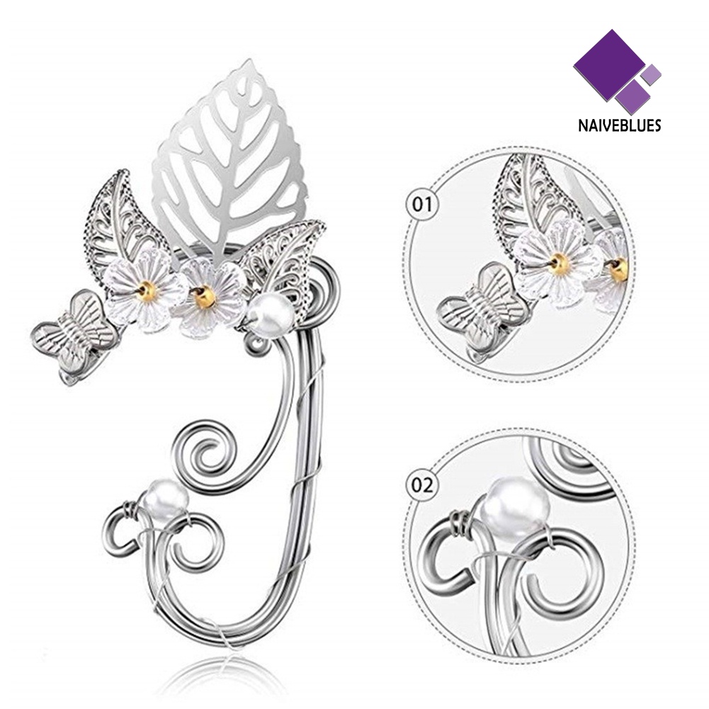 Naiveblue 1Pc Anting Klip On Wanita Desain Bunga Hollow Hias Mutiara Untuk Pesta