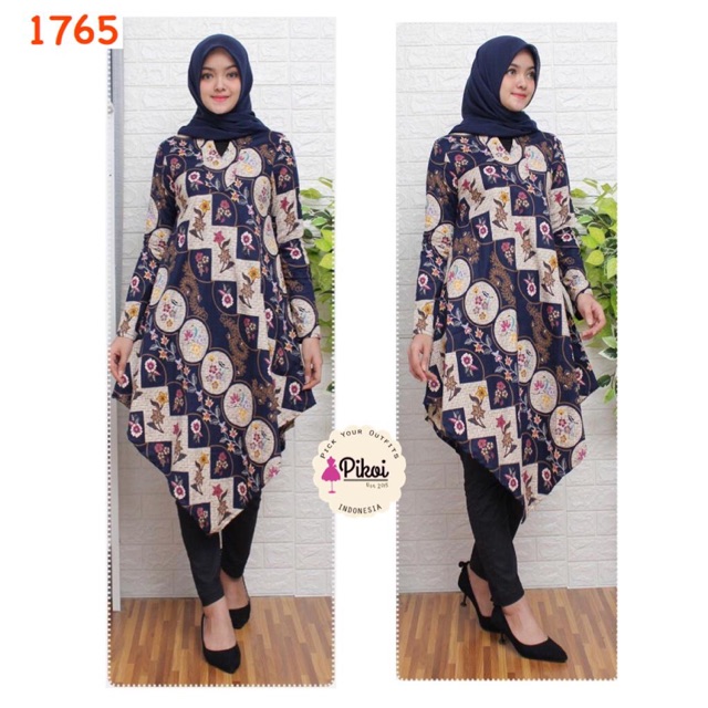 Tunik batik murah / tunik batik hijaber / tunik hitam murah / tunik wanita cantik / tunik lucu /1765