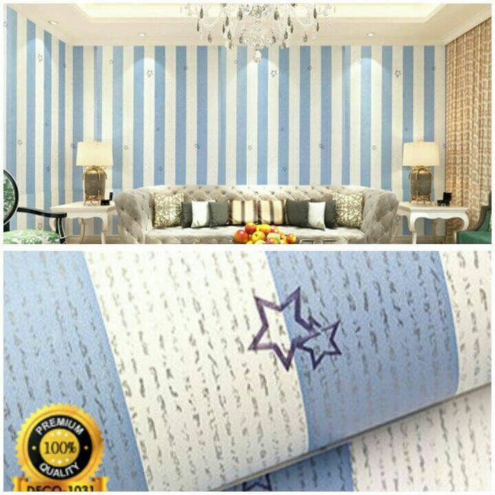 Wallpaper Dinding Motif Garis Bintang Biru Ukuran Panjang 10 Meter x Lebar 45 CM