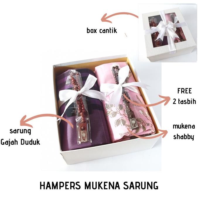 

HAMPERS KADO PENGANTIN/WEDDING MUKENA SARUNG FREE TASBIH &KARTU UCAPAN