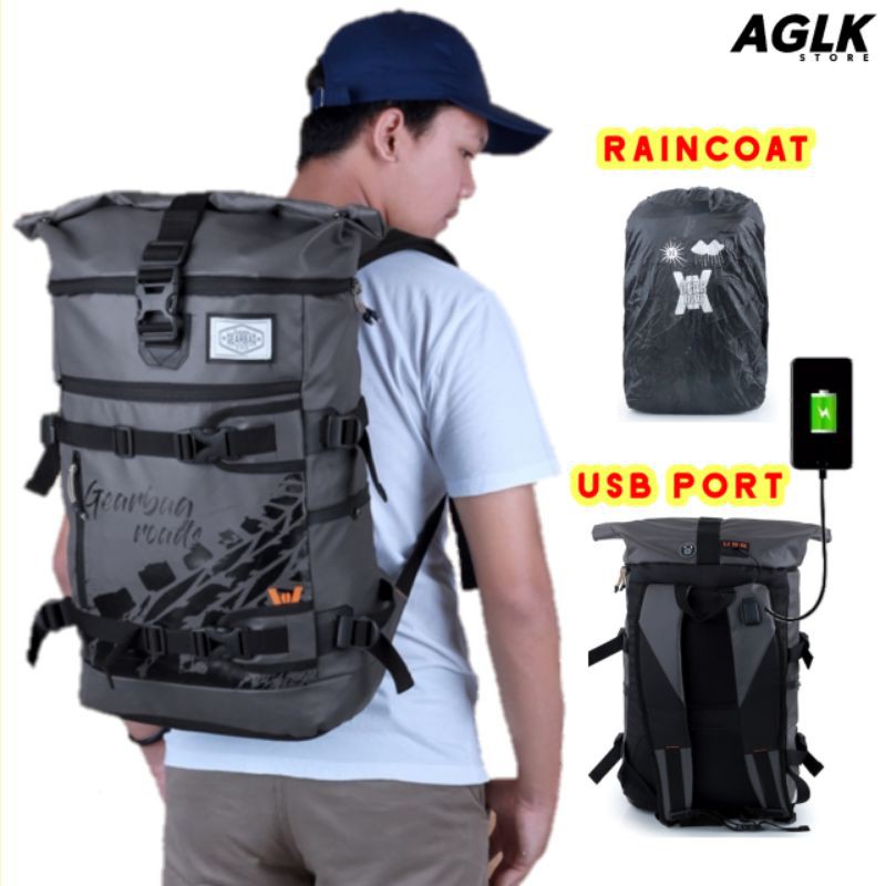 Tas Ransel Laptop Kuliah Carrier BACKPACK - Soul GREY BLACK Tas Punggung Pria Usb Slot Waterproof