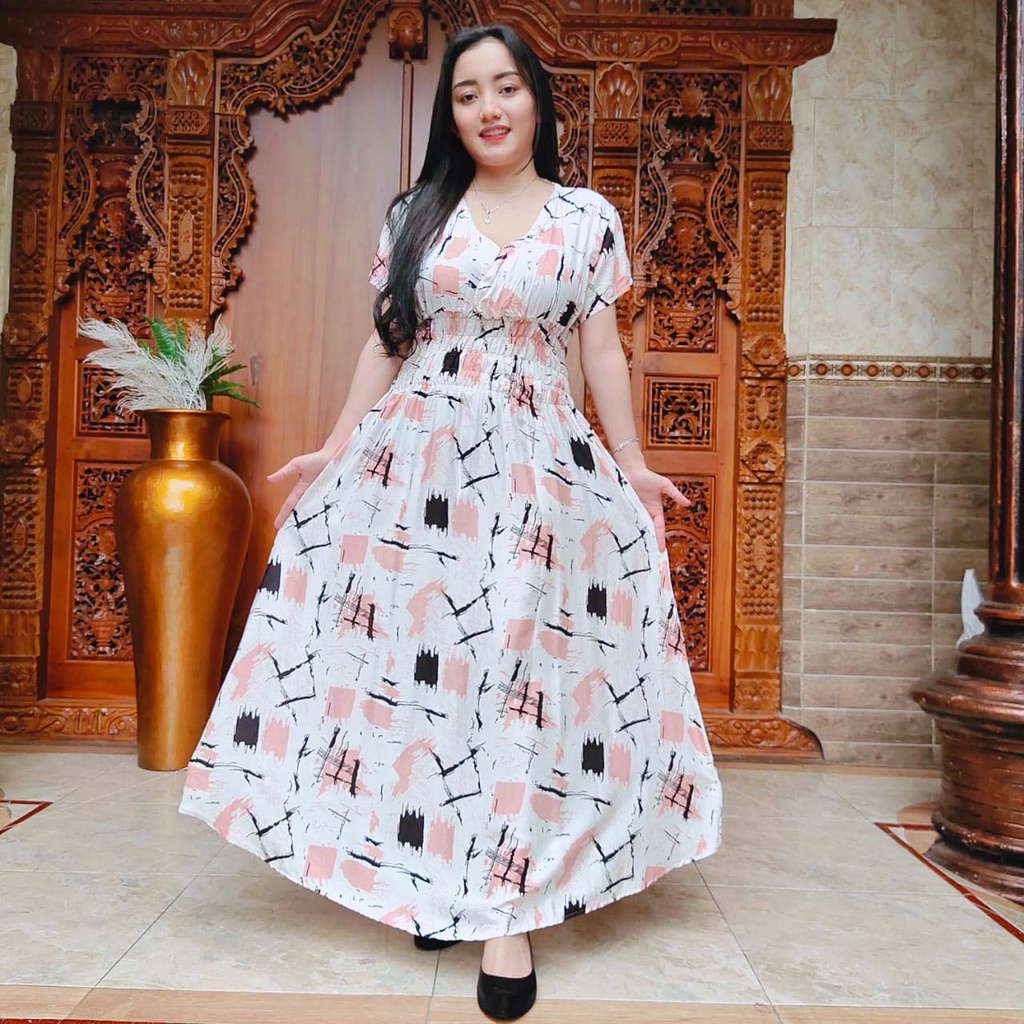 DASTER MOZA PRINT | BALI LONGDRESS-AKITA PEACH