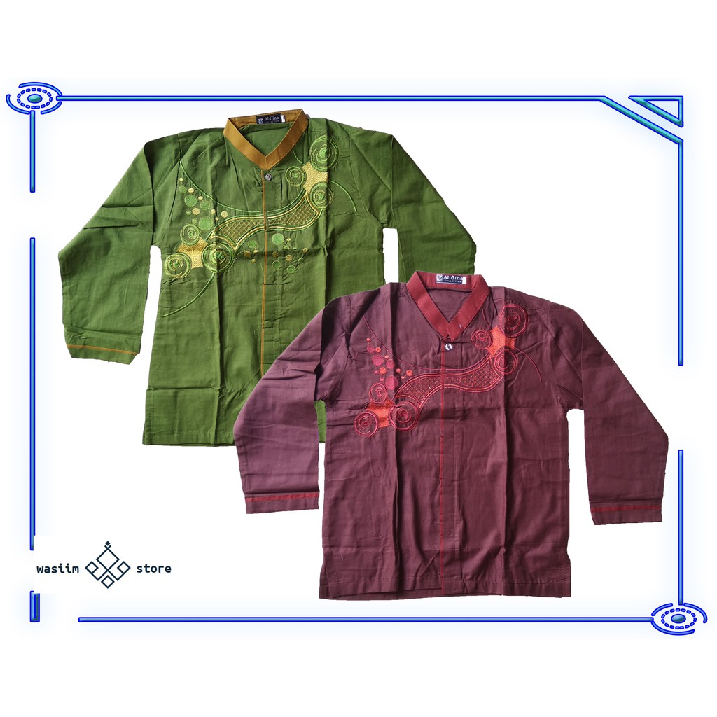 BAJU KOKO ANAK TANGGUNG WARNA LENGAN PANJANG BORDIR - BUSANA MUSLIM WARNA ANAK