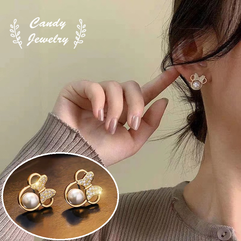 Anting Stud Desain Kartun Pita Aksen Mutiara Gaya Korea Untuk Wanita