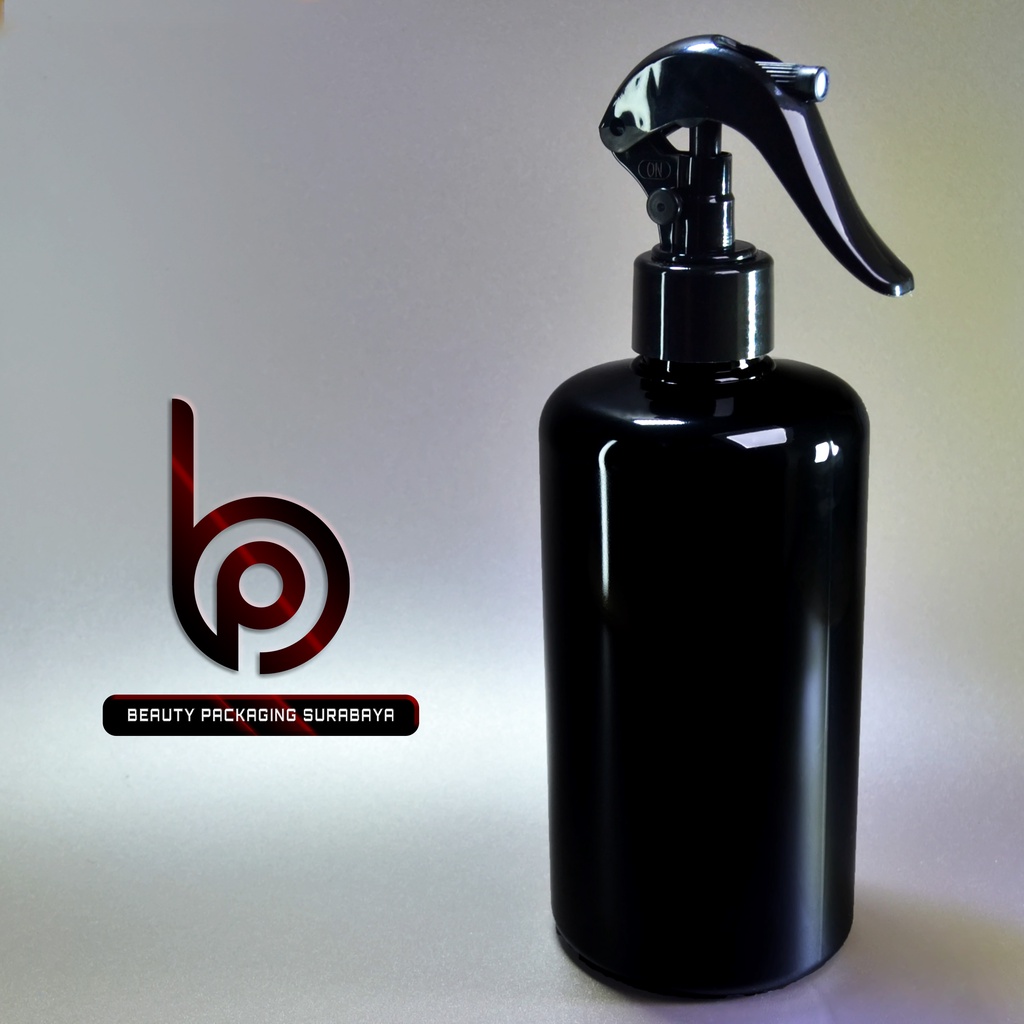 Botol plastik PET 500ml BR 28mm hitam tutup spray trigger bebek