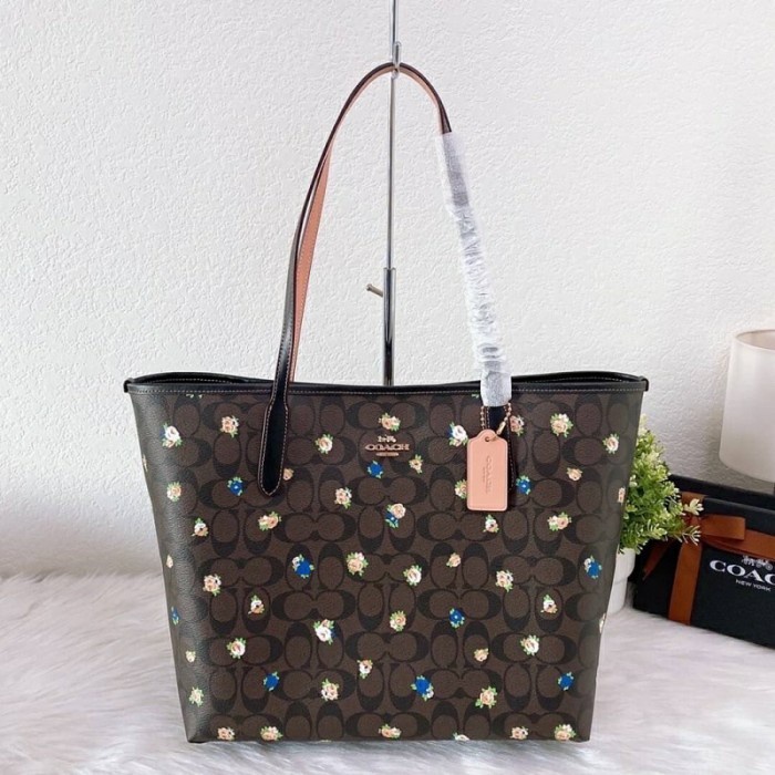 COACH CITY TOTE IN SIGNATURE CANVAS WITH VINTAGE MINI ROSE PRINT