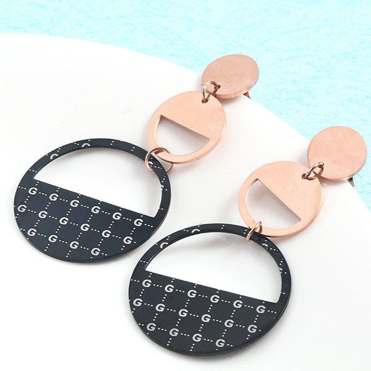 Anting Korea Titanium Tusuk Bulat Besar Hitam Rosegold - BE358