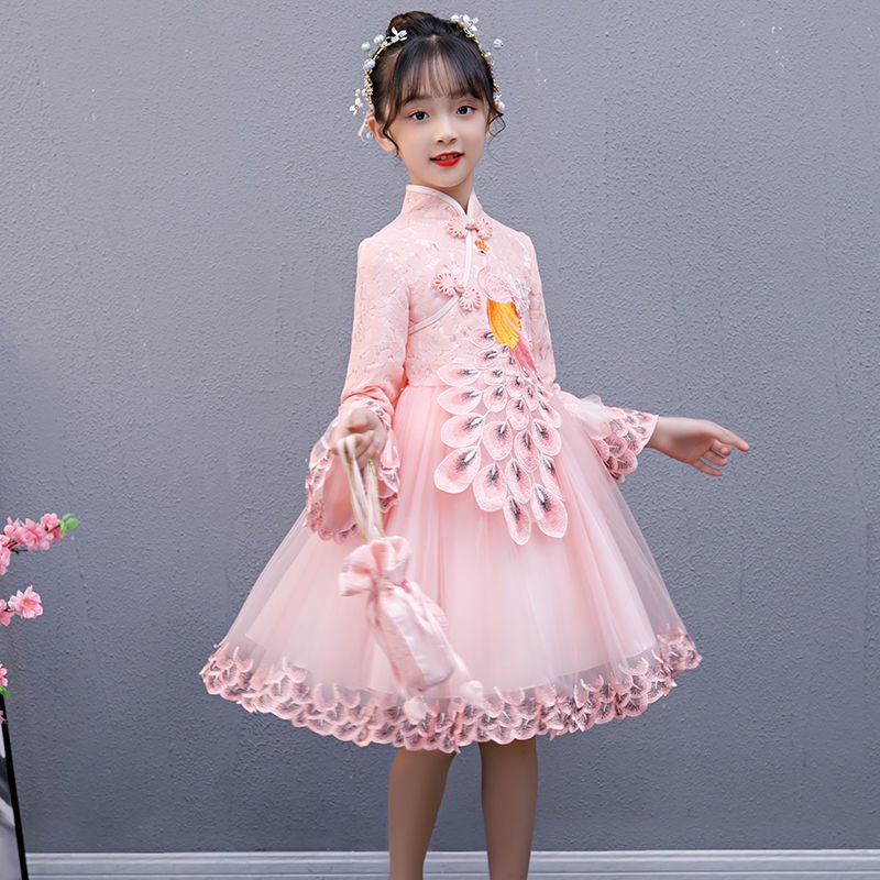 Girls' cheongsam winter dress hanfu chinese style foreign style Plush Princess Dress little girls' T