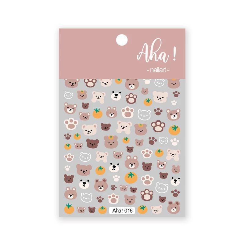 1 Lembar Stiker Kuku Motif Kartun Beruang / Kelinci Transfer Air Untuk Dekorasi Nail Art / Manicure DIY