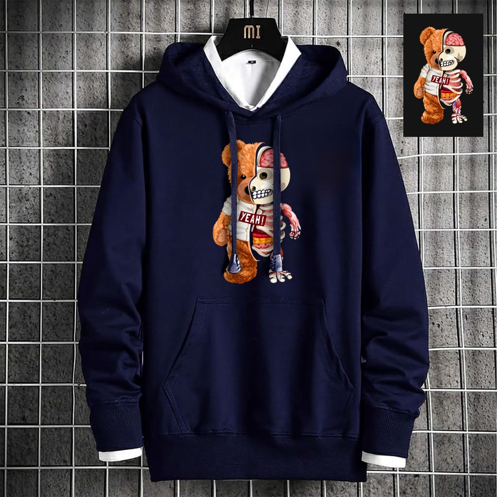 INDOSAN-SWEATER HOODIE BEAR YEAH-HOODIE DISTRO BAHAN FLEECE MOTIF GAMBAR DTF PRINTING-REAL PICT-BISA COD