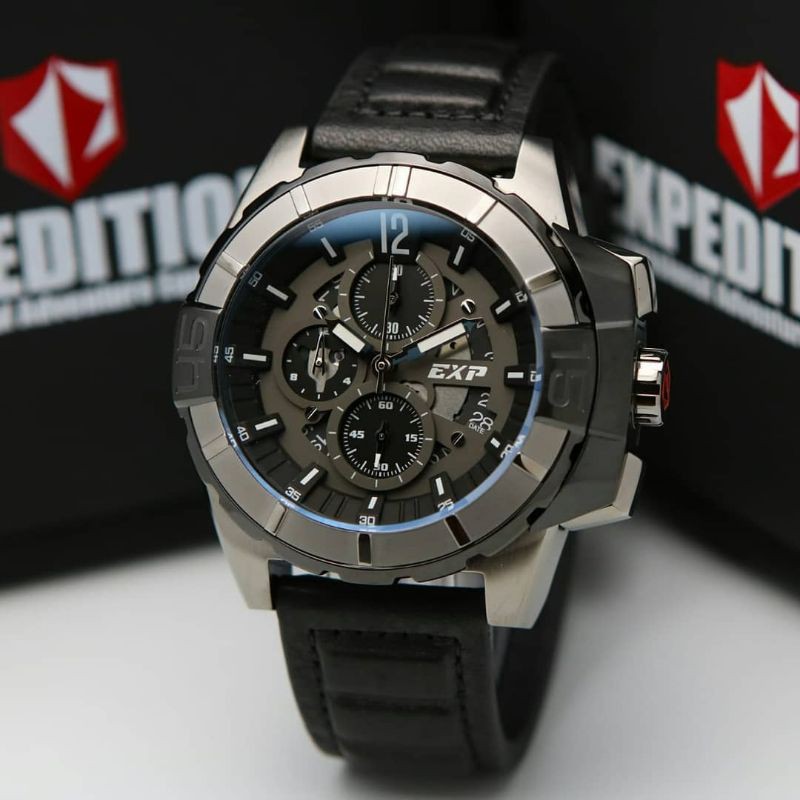 Jam Tangan Expedition EXP E 3010 Pria / E3010 M Black Grey Original