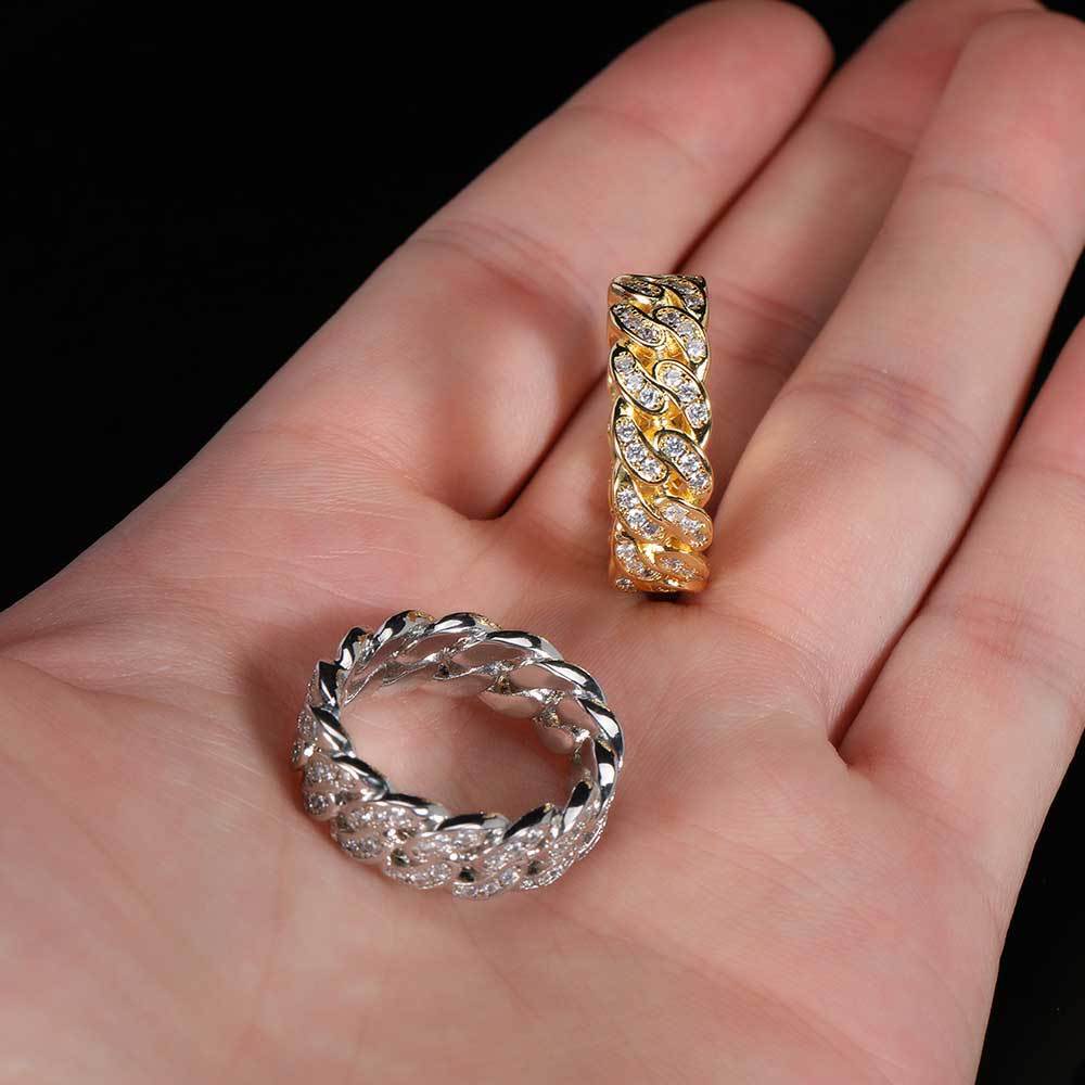 Cincin Berlian Emas Putih Fashion Pria dan Wanita Cincin Pertunangan Rantai Kuba