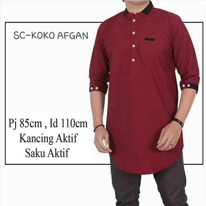 Baju Koko Hadroh Gus Azmi Kombinasi Terbaru OK728 [Koko Afgan Maroon Tl Sc] Baju Koko Pria Katun M