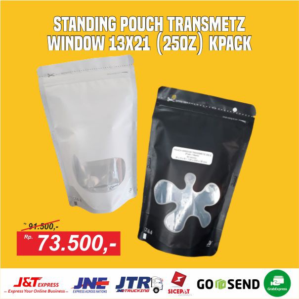 [100 PCS]standing pouch window hitam putih kpack 13x21