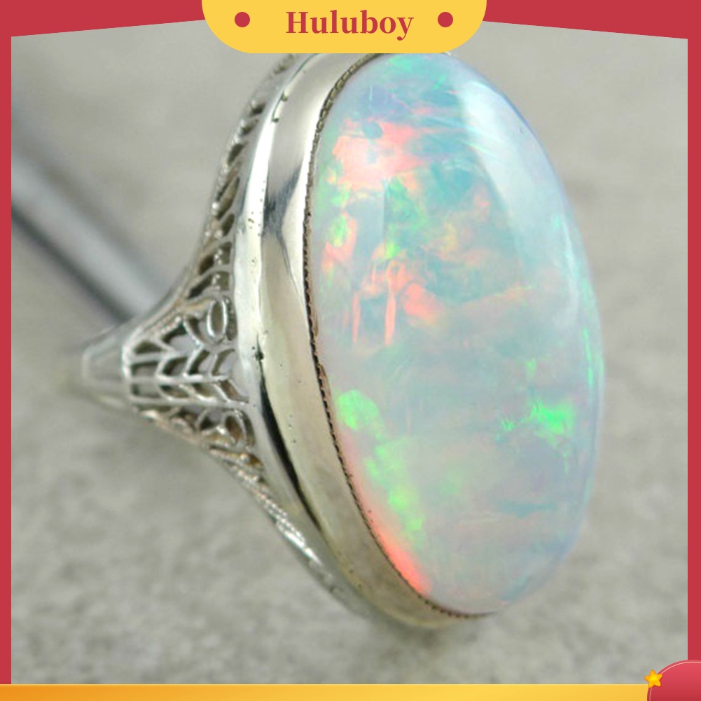 Hu Hu Hu Hu Hu Alat Bantu Pasang Kacamata♡ Cincin Wanita Hias Opal Imitasi Besar Gaya Vintage Untuk Pertunangan / Anniversary / Hadiah