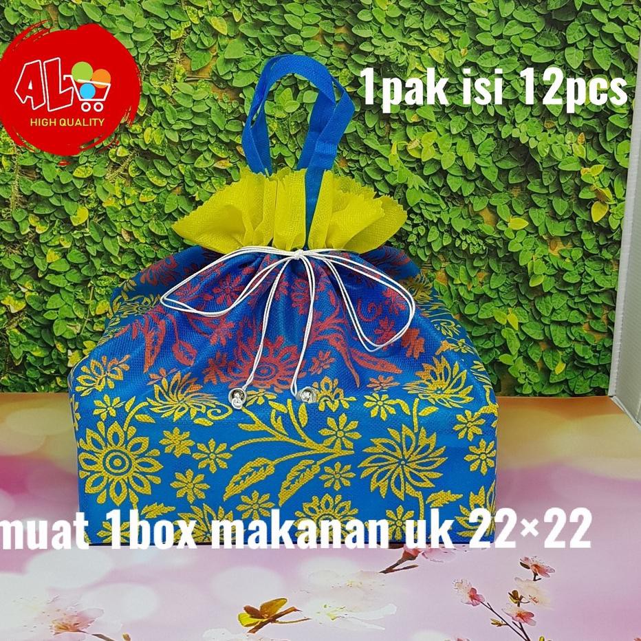 

W3вW 12pc Tas Kain Serut Spunbond Sablon Motif Hajatan Syukuran Besekan u/ 1dus 22x22 ♣Terkini