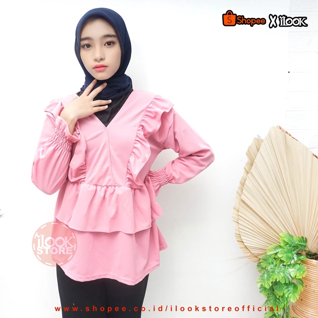 ilook | Blouse Ceria | Jiju Blouse Korean Style | Blouse Crinkle Ruffle | Atasan Blouse Wanita | Bahan Creepe-BLS CERIA - DUSTY