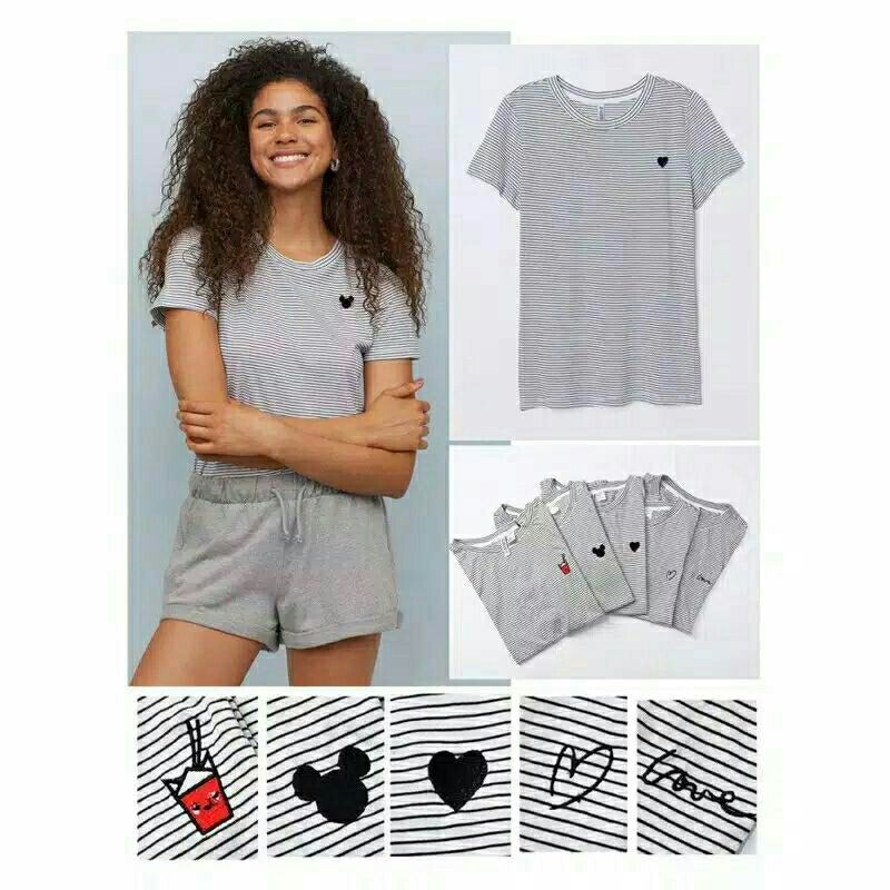 Kaos H&amp;M Stiped Logo HNM HM Original Branded