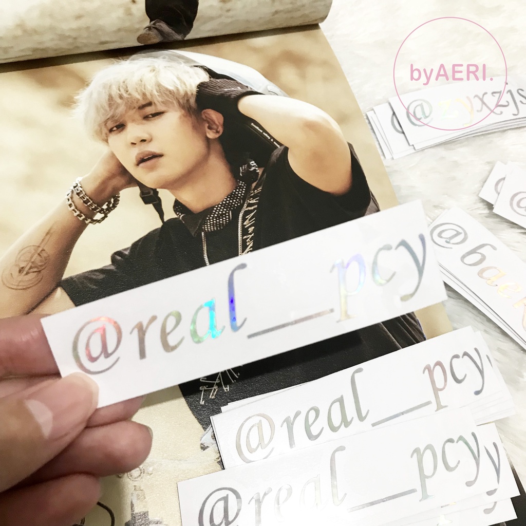 E X O username (@real__pcy, @oohsehun, dll) KPOP HOLOGRAM CUTTING STICKER