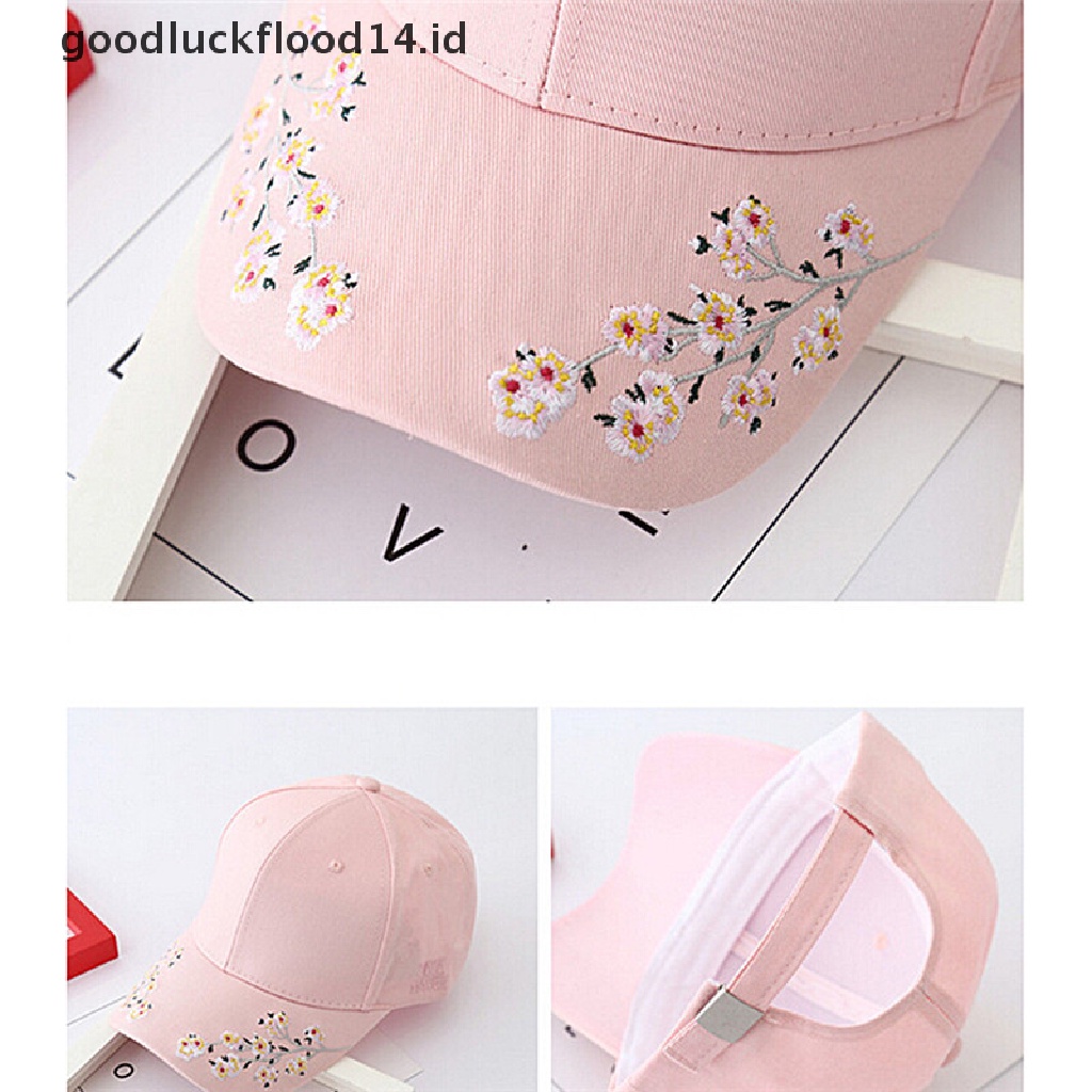 Topi Baseball Snapback Motif Bordir Cherry blossoms Untuk Wanita