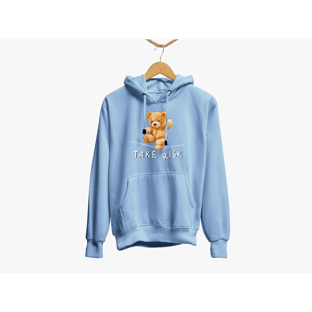 Sweater Hoodie Motif BEAR RISK Bahan Fleece Tebal Premium Pria Wanita