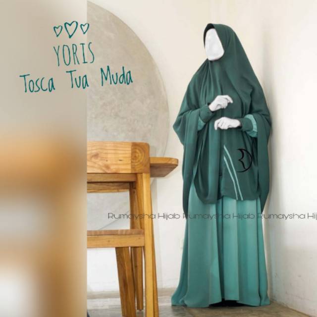 (Size S L XL) Setelan Gamis Rumaysha Yoris Toska Tua Muda