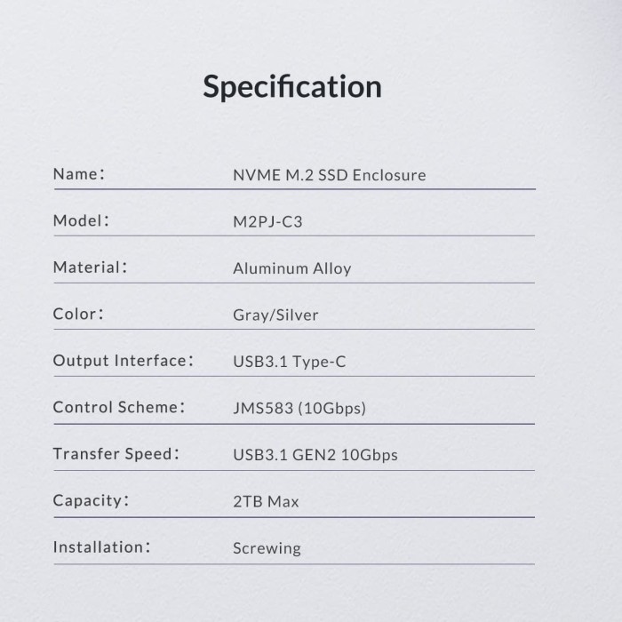 ORICO M2PJ-C3 NVME M.2 SSD Enclosure