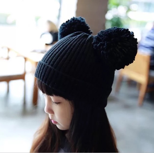 Topi kupluk mickey minnie pom pom