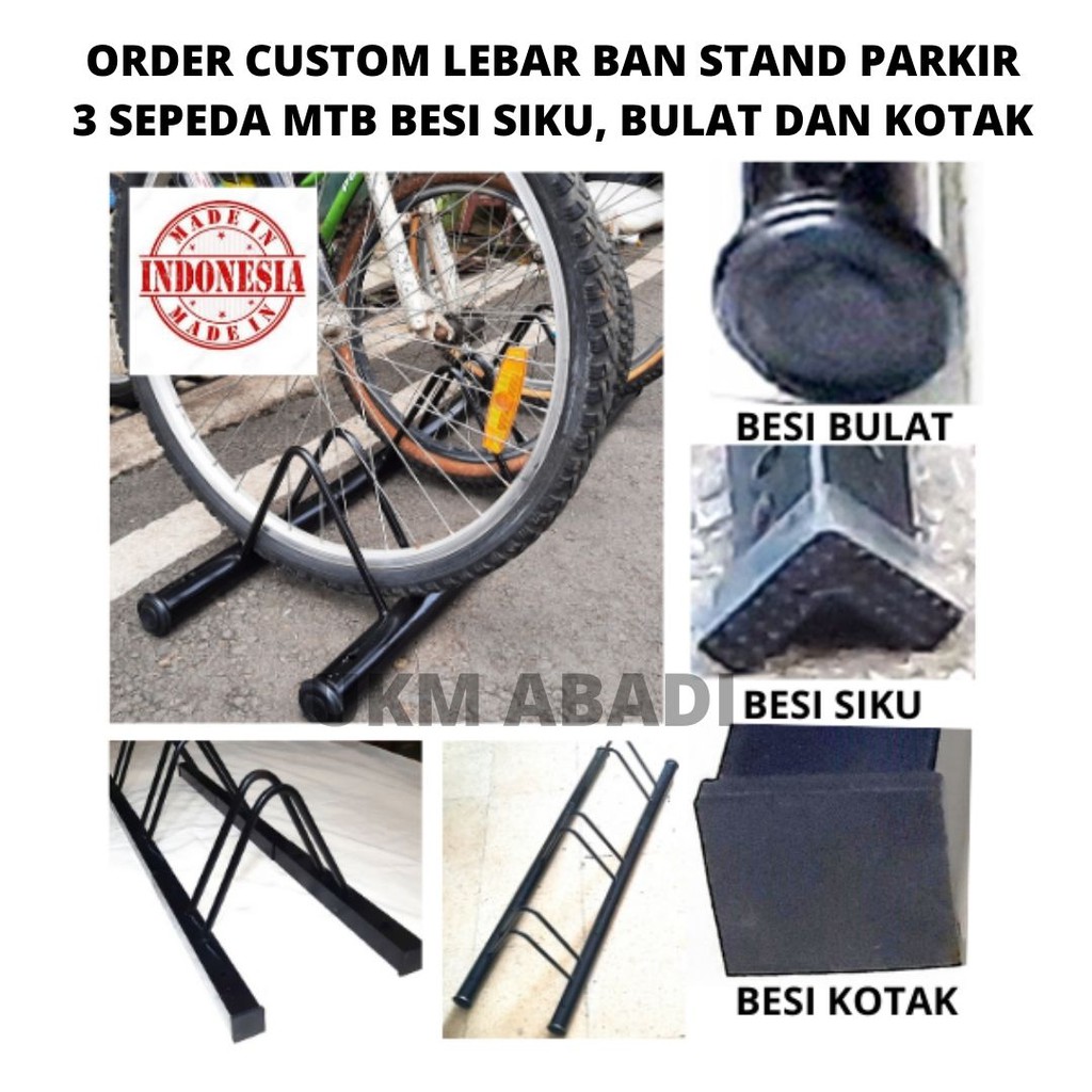 CUSTOM Standar Parkir 3 Sepeda MTB Besi Bulat Siku Kotak.