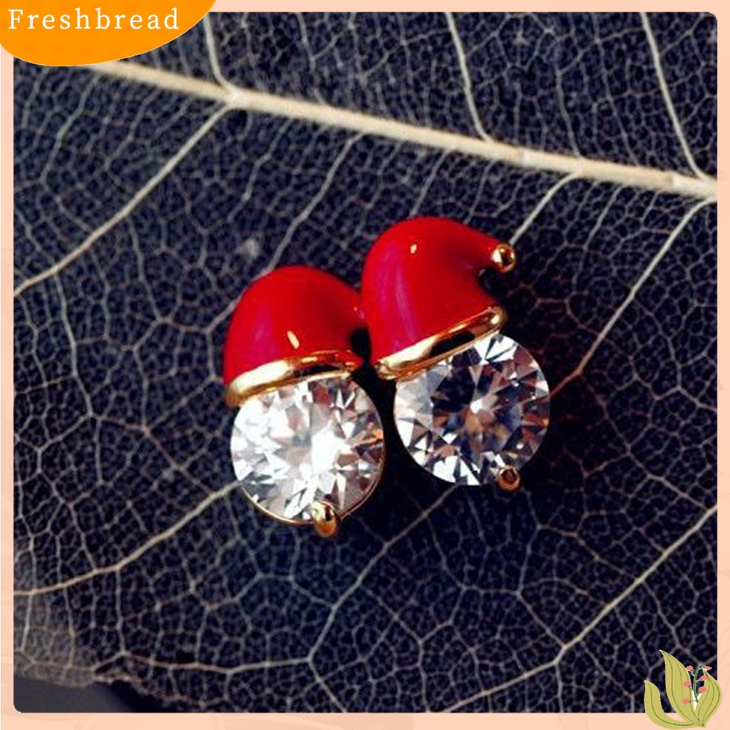 Terlaris Earrings Christmas Hat Design Exquisite Alloy Rhinestones Inlaid Ear Studs for Women