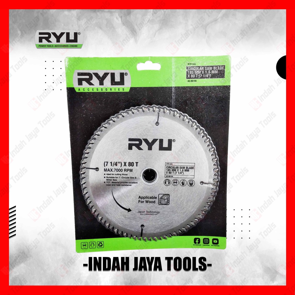 RYU 7 X 80T Circular Saw Blade - Mata Pisau Potong Gergaji Kayu Wood