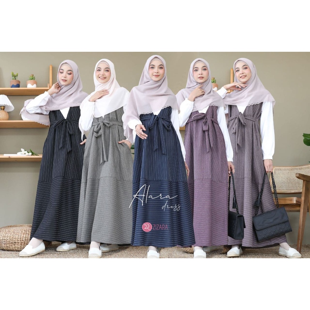 ALARA DRESS BY ZIZARA GAMIS SYARI BUSUI MUSLIM CASUAL BAHAN LINEN MOTIF MIX KATUN MADINA POLOS