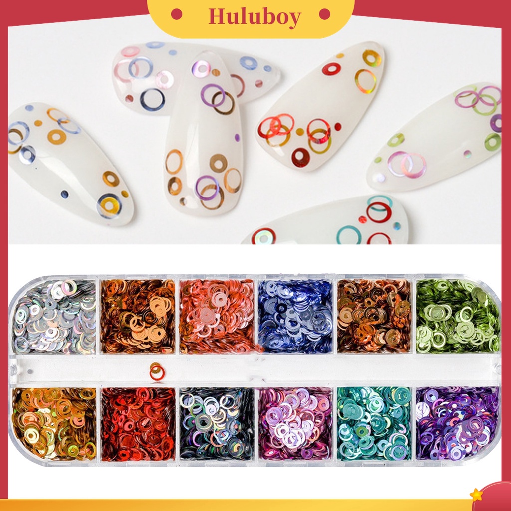 Huluboy Huluboy♡ 12 Grids / Box Serpihan Glitter Sequins Bentuk Bulat Warna Permen Untuk Nail Art