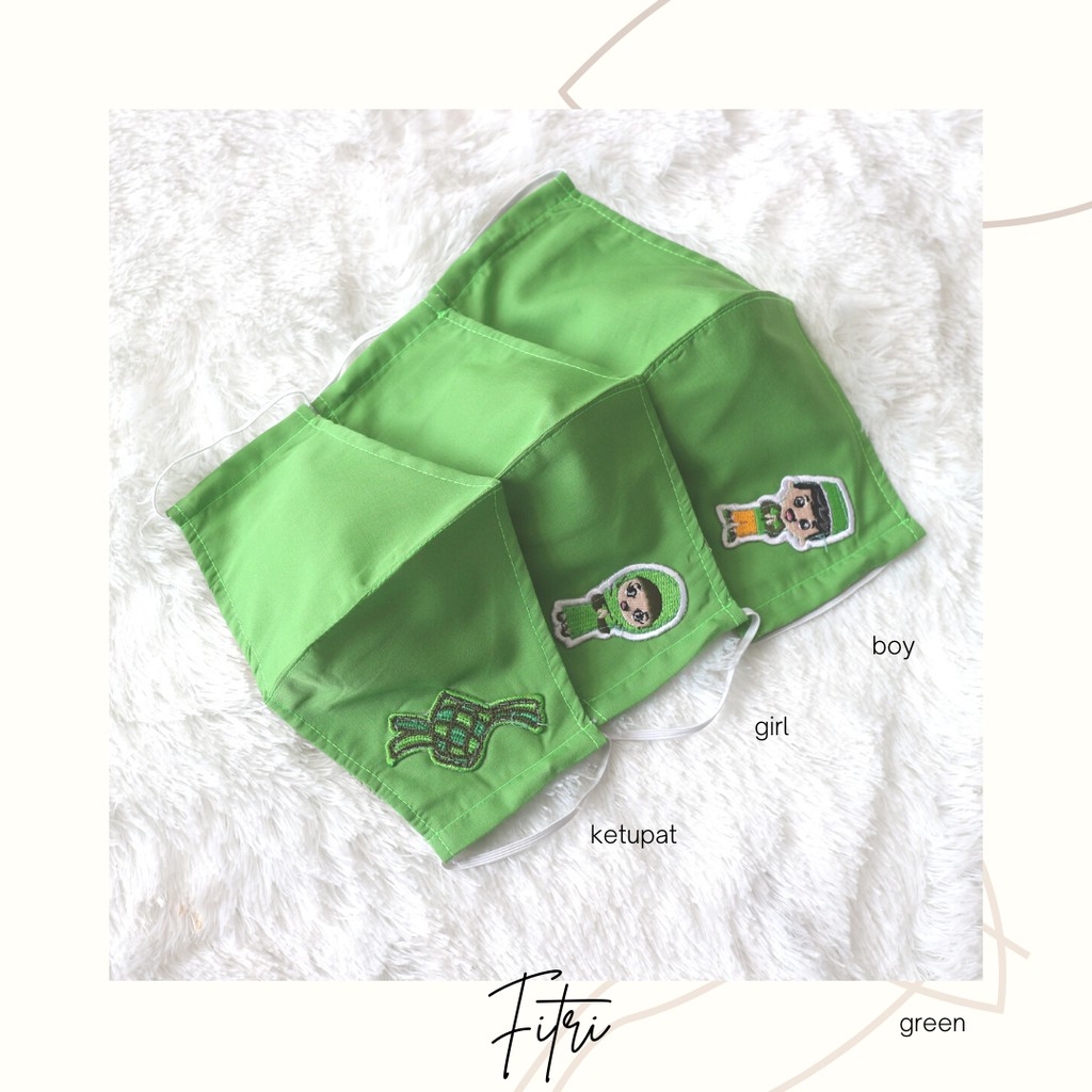 Masker Idul Fitri Lebaran Lucu Raya by Ichigo WARNA GREEN