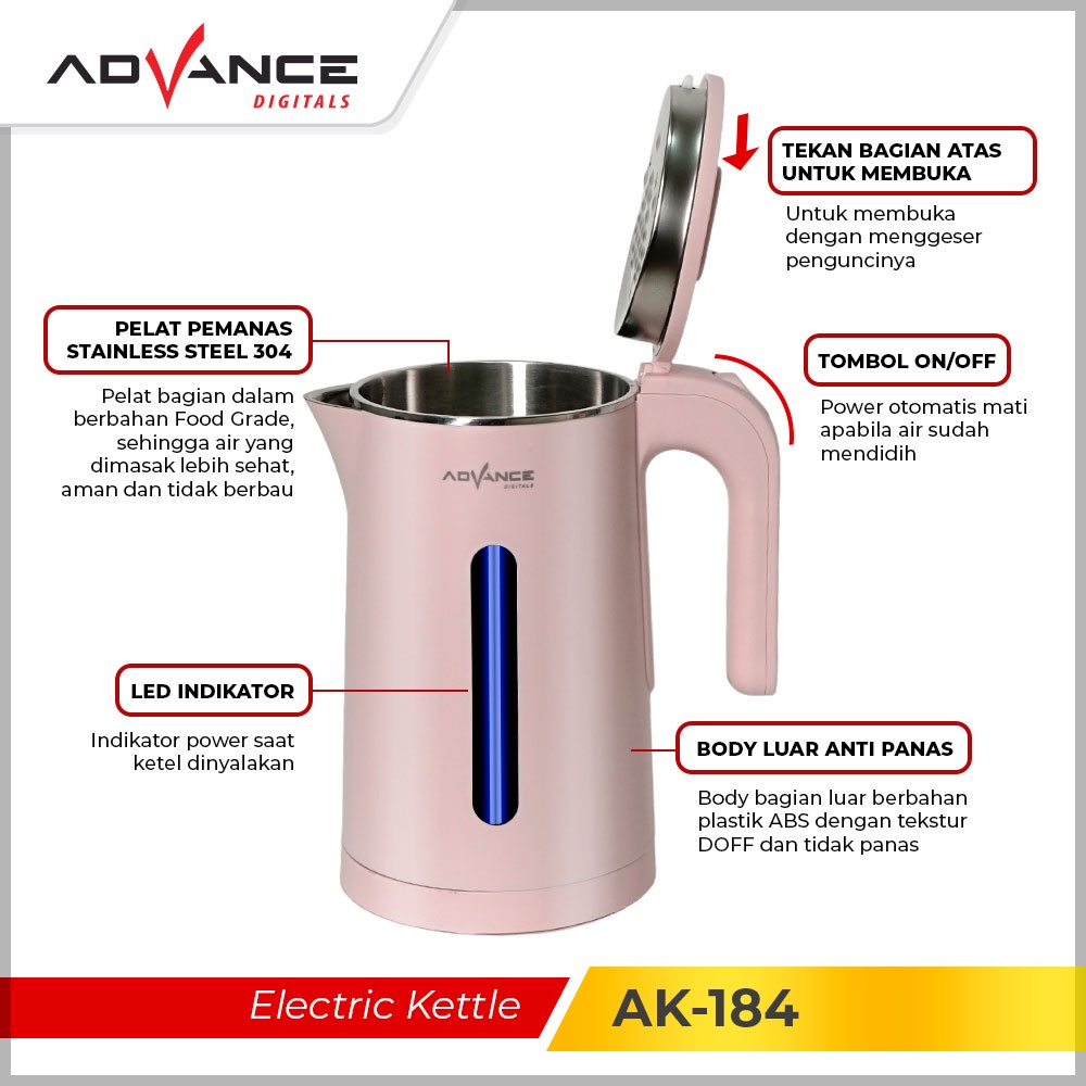 Advance Teko Listrik AK-184 Stainles steel 1.8L