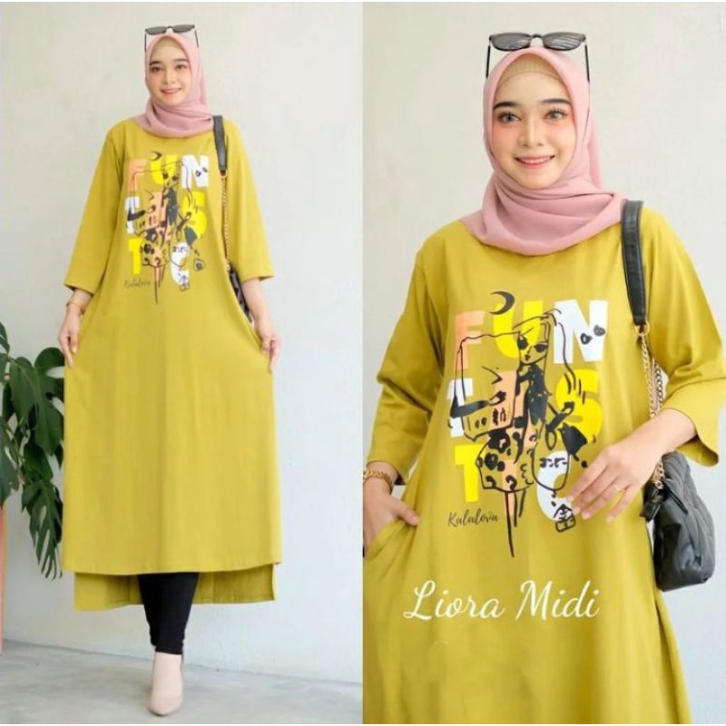 Liora midi/midi dress terlaris kaos viral bahan combed 20s