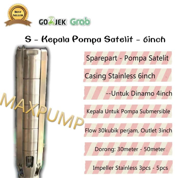 MAXPUMP 6SP 30//5 Pompa Air Satelit Casing 6Inch Outlet 3Inch 30Kubik Only kepala pompa Satelit Stainless