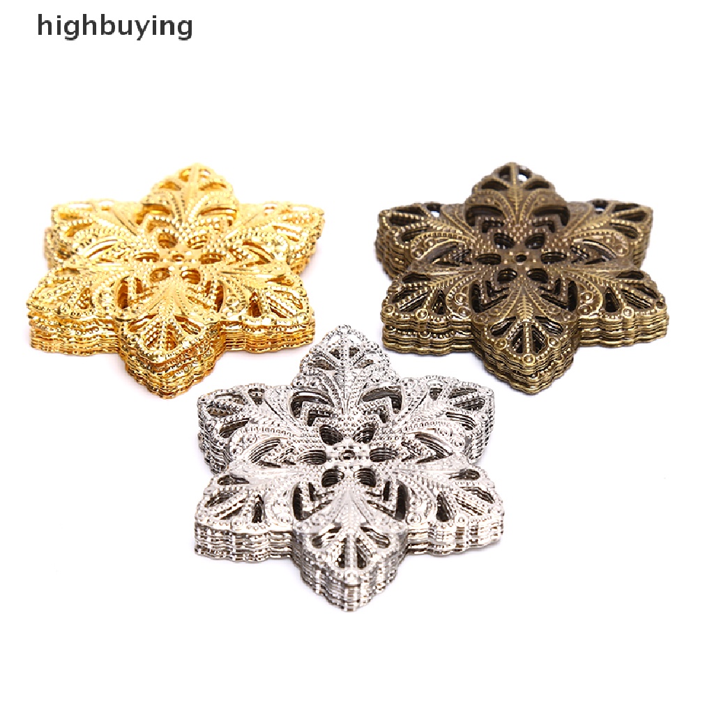 Hbid 10pcs Konektor Desain Bunga Filigree Bahan Metal Untuk Kerajinan Perhiasan DIY