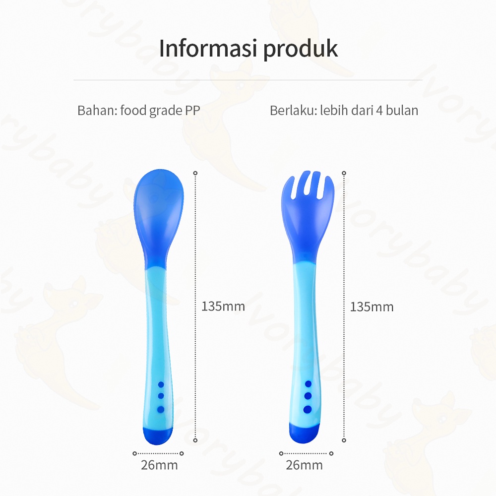 Ivorybaby Alat makan sendok/garpu bayi sensor panas sendok plastik bayi