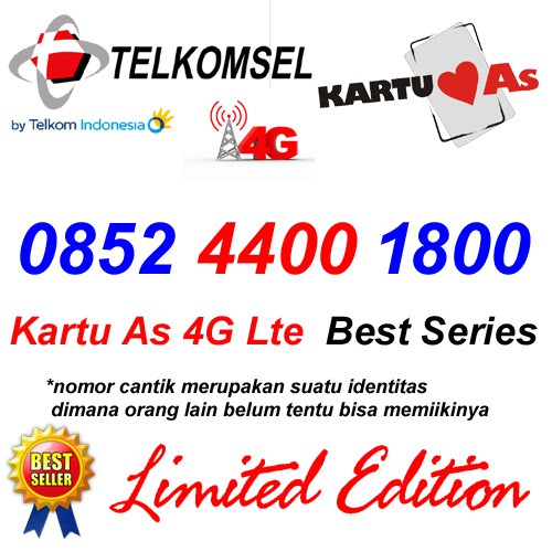 Telkomsel As 4G Lte 0852 4400 1800 Kartu Perdana Nomor Cantik